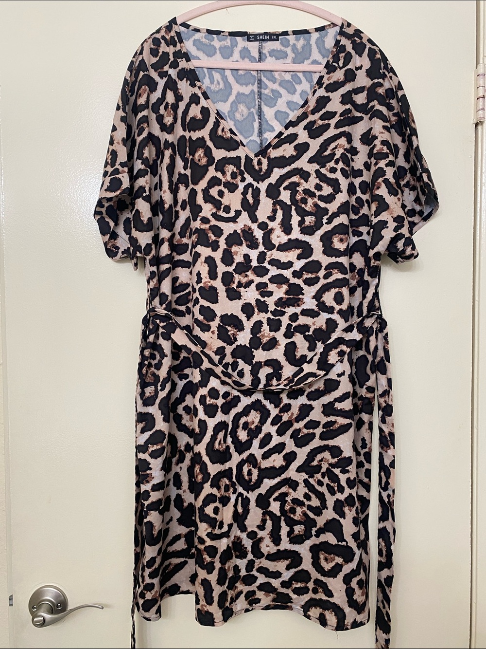 Leopard Print V-Neck Dress in Beige and Black
